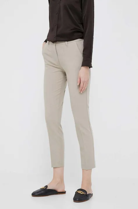 Sisley spodnie damskie kolor beżowy proste medium waist
