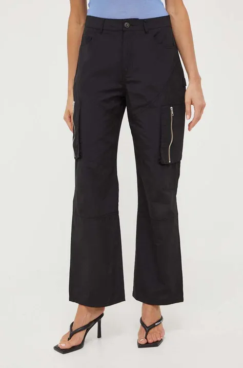 Herskind spodnie damskie kolor czarny fason cargo high waist