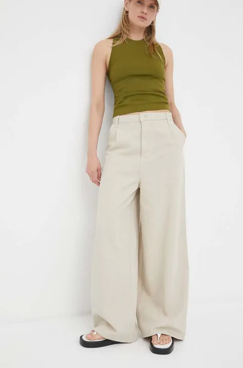 Lee spodnie Chino damskie kolor beżowy szerokie high waist
