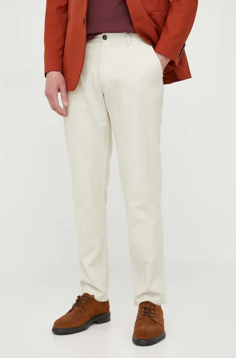 Bavlnené nohavice Sisley béžová farba, priliehavé