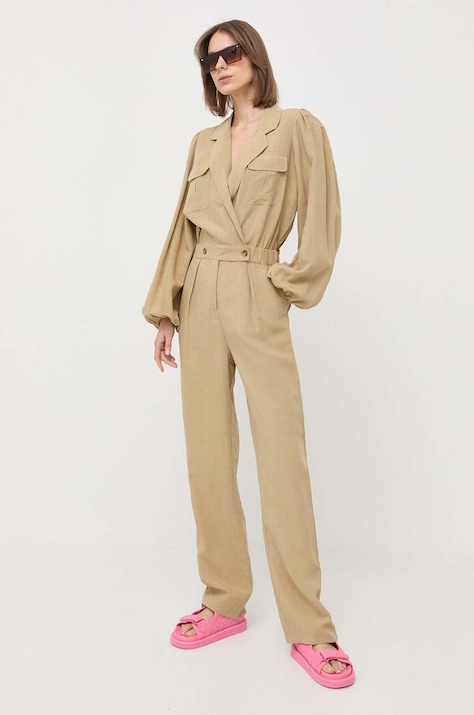 Гащеризон с лен Notes du Nord в зелено с лен с v-образно деколте