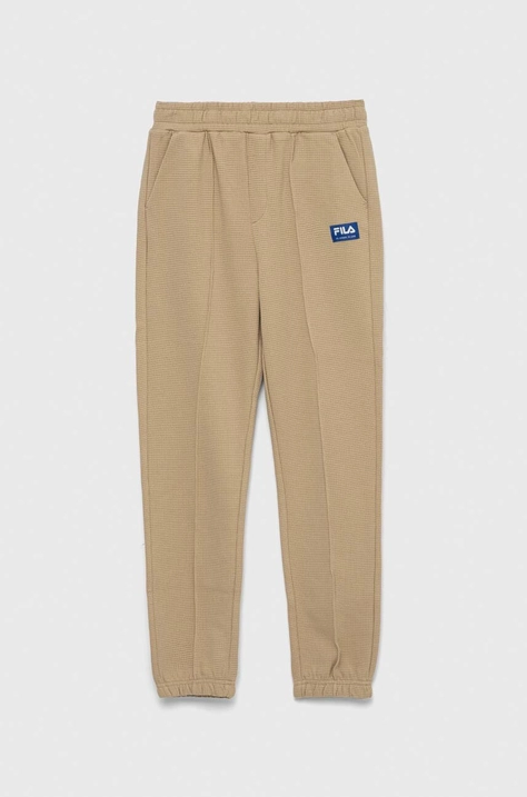 Fila pantaloni de trening din bumbac pentru copii culoarea bej, neted