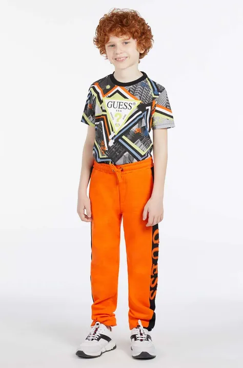 Παιδικό βαμβακερό παντελόνι Guess χρώμα: πορτοκαλί