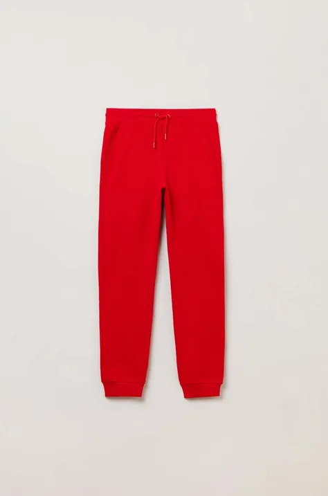 OVS spodnie dresowe bawełniane dziecięce kolor czerwony gładkie