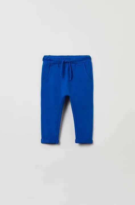 OVS spodnie dresowe bawełniane niemowlęce kolor niebieski z nadrukiem