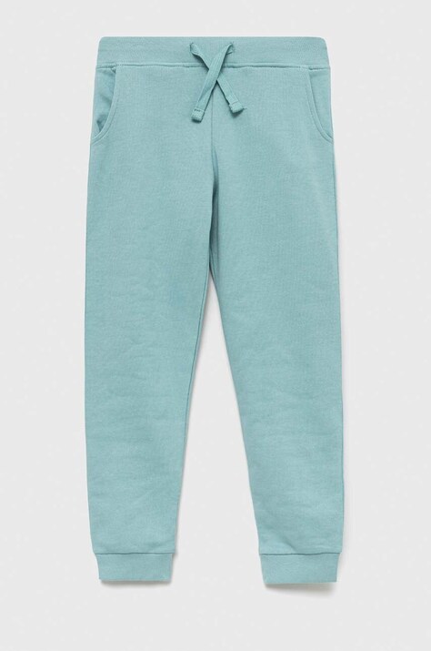 Guess pantaloni de trening din bumbac pentru copii culoarea turcoaz, neted