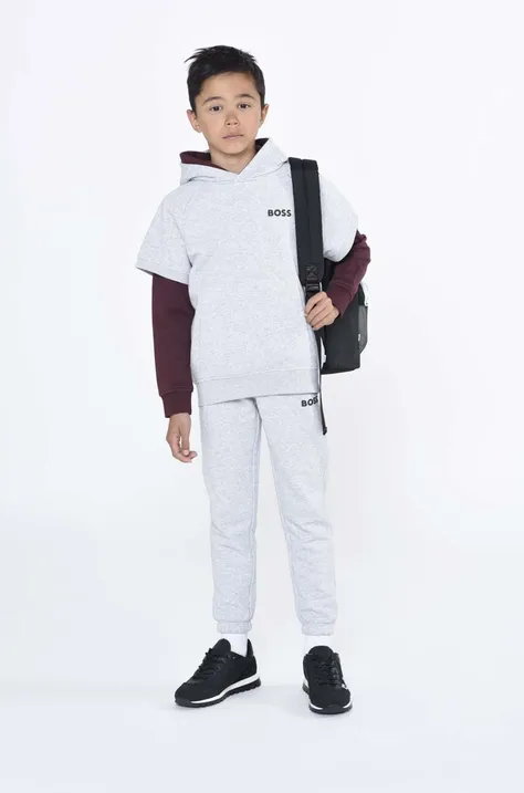 Дитячі спортивні штани BOSS колір сірий однотонні