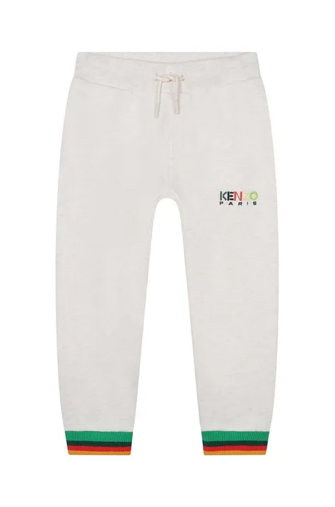 Kenzo Kids spodnie dresowe bawełniane dziecięce kolor beżowy z nadrukiem