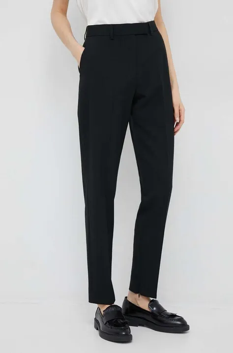 Calvin Klein spodnie z domieszką wełny damskie kolor czarny proste high waist