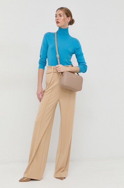 Guess pantaloni femei, culoarea bej, lat, high waist