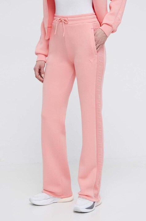 Guess pantaloni de trening culoarea portocaliu, cu imprimeu