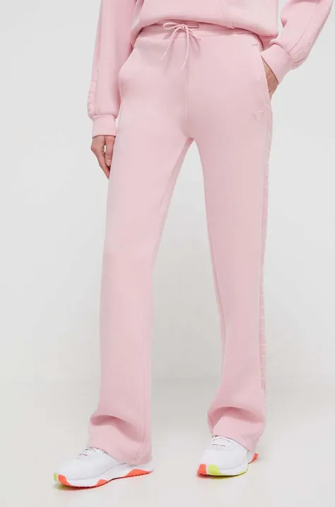 Guess spodnie dresowe kolor różowy z nadrukiem