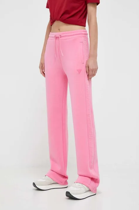 Guess spodnie dresowe BRENDA damskie kolor różowy z nadrukiem V3RB21 K7UW2