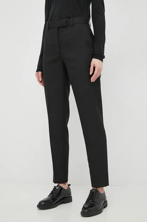 Nohavice Calvin Klein dámske, čierna farba, rovné, vysoký pás