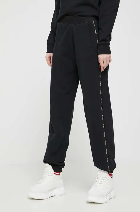 HUGO spodnie dresowe bawełniane kolor czarny z aplikacją
