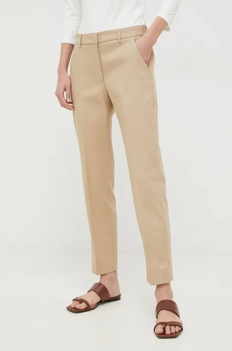 Weekend Max Mara spodnie damskie kolor beżowy proste medium waist
