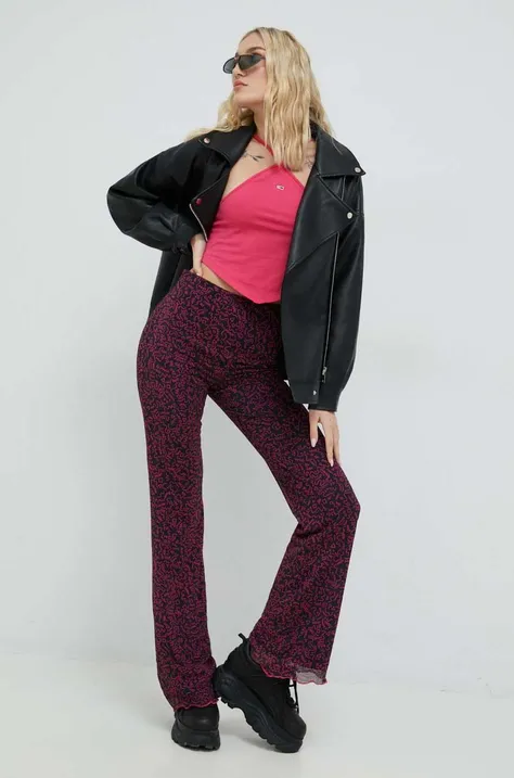 Tommy Jeans spodnie damskie kolor różowy dopasowane high waist