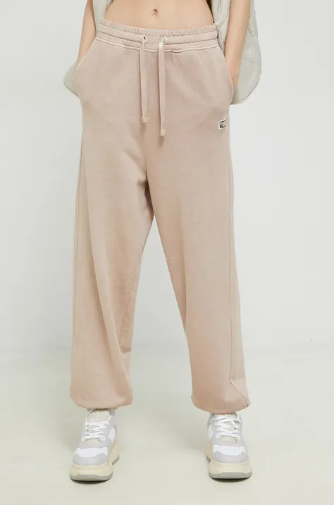 Tommy Jeans spodnie dresowe bawełniane damskie kolor brązowy z aplikacją