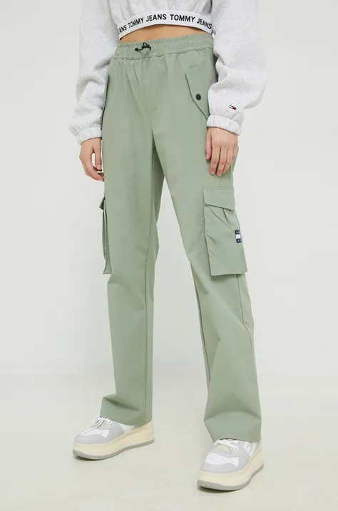 штани Tommy Jeans жіночі колір зелений фасон cargo висока посадка