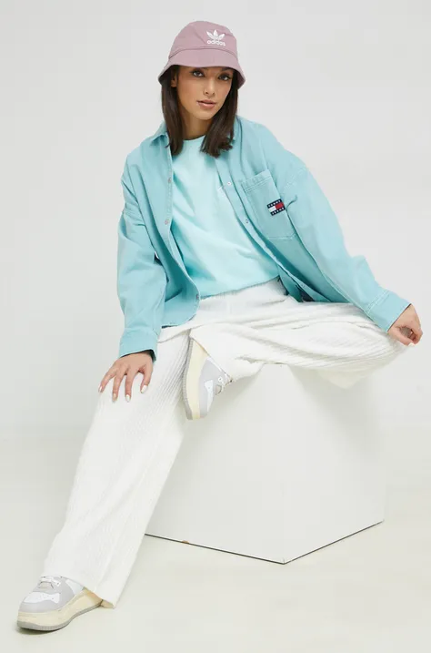 Tommy Jeans spodnie damskie kolor biały szerokie high waist