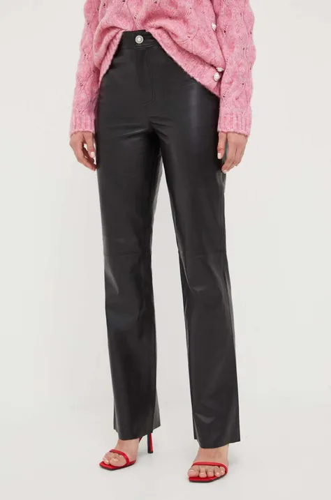 Custommade spodnie skórzane Paige damskie kolor czarny proste high waist