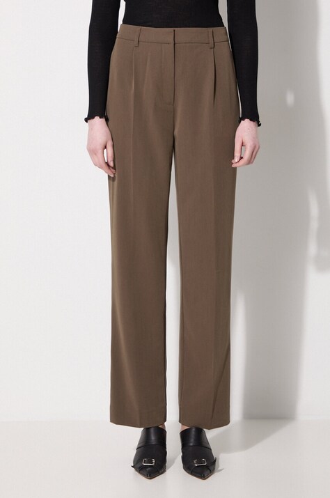 Samsoe Samsoe spodnie damskie kolor zielony proste high waist