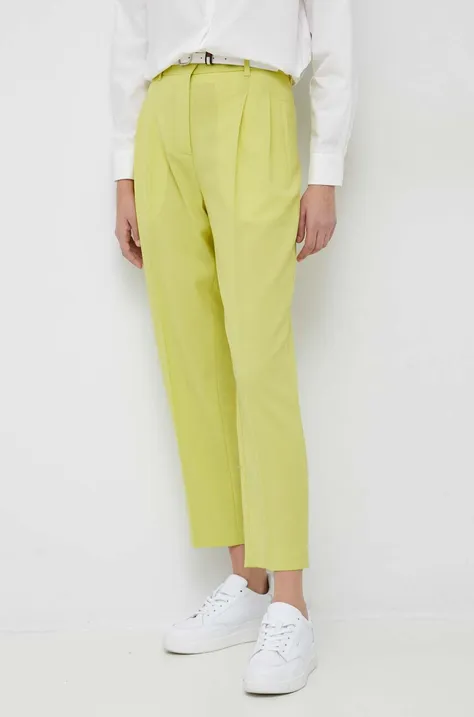 Vunene hlače PS Paul Smith za žene, boja: žuta, široke, visoki struk