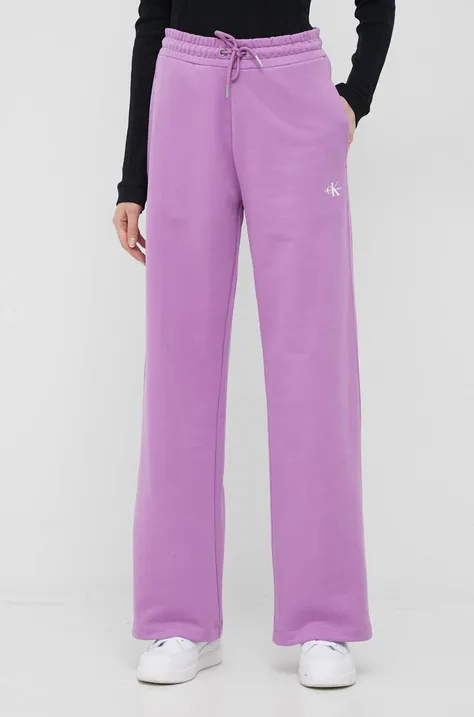 Calvin Klein Jeans spodnie dresowe bawełniane damskie kolor fioletowy gładkie