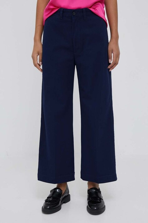 Polo Ralph Lauren pantaloni femei, culoarea bleumarin, lat, high waist 211873988