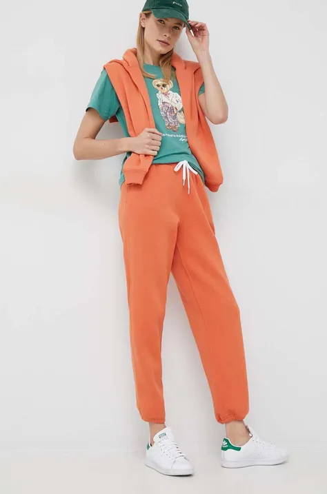 Polo Ralph Lauren spodnie dresowe damskie kolor pomarańczowy gładkie