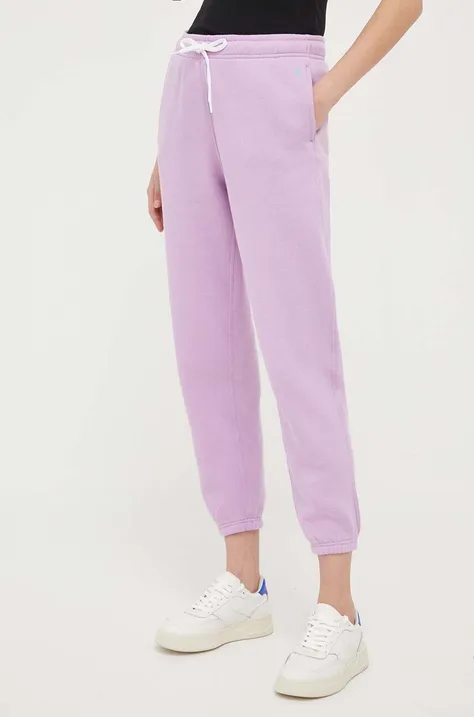 Polo Ralph Lauren spodnie dresowe kolor fioletowy gładkie