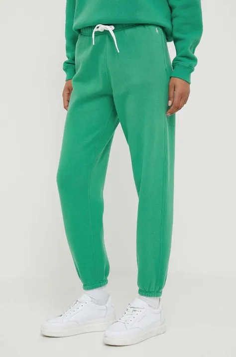 Polo Ralph Lauren spodnie dresowe damskie kolor zielony gładkie