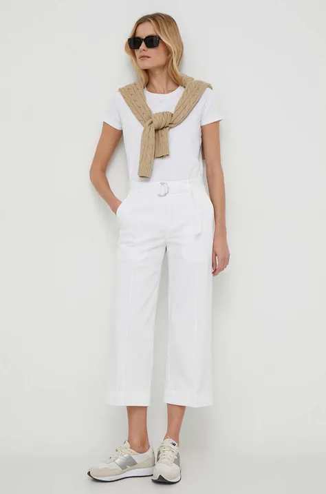 Lauren Ralph Lauren spodnie damskie kolor biały szerokie high waist