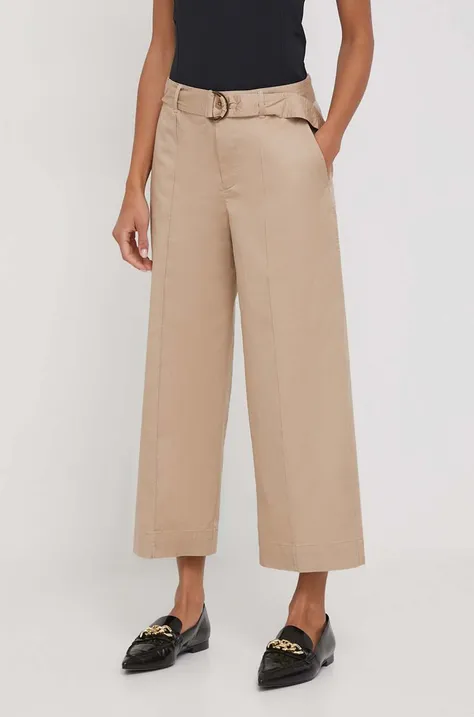 Lauren Ralph Lauren spodnie damskie kolor beżowy szerokie high waist