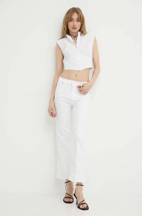 Love Moschino jeansi femei, culoarea alb, high waist