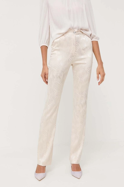 Guess pantaloni femei, culoarea bej, drept, high waist