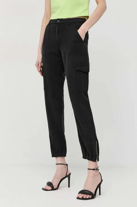 Kalhoty Guess dámské, černá barva, kapsáče, high waist
