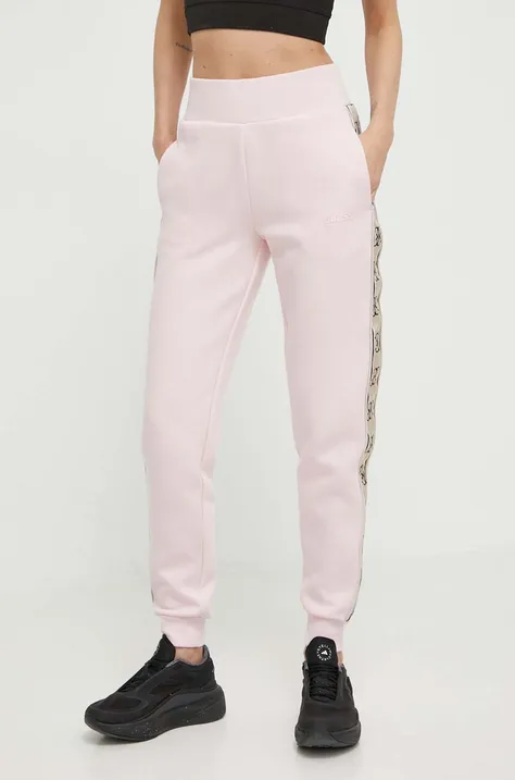 Спортивні штани Guess колір рожевий з аплікацією