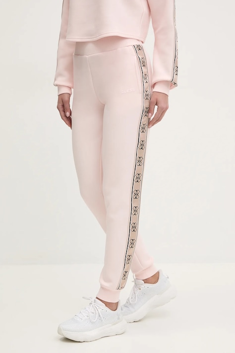 Guess pantaloni de trening BRITNEY culoarea roz, cu imprimeu, V2YB15 KB3P2