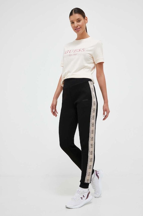 Guess pantaloni de trening BRITNEY culoarea negru, cu imprimeu, V2YB15 KB3P2