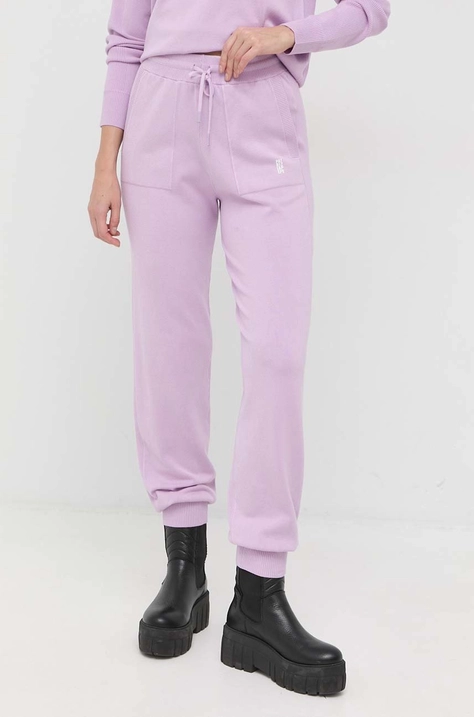 Patrizia Pepe pantaloni de trening femei, culoarea violet, neted