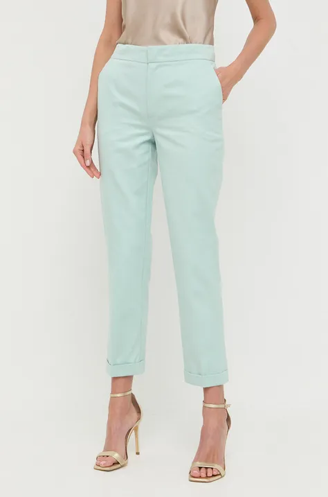 Twinset spodnie z domieszką lnu kolor zielony proste medium waist