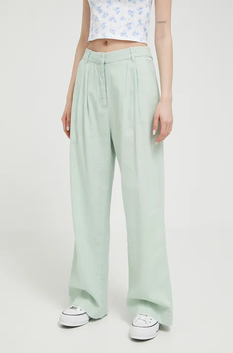 Λινό παντελόνι Abercrombie & Fitch χρώμα: πράσινο