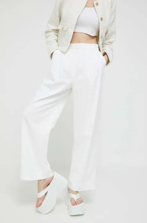 Λινό παντελόνι Abercrombie & Fitch χρώμα: άσπρο