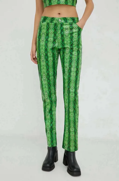 Résumé pantaloni femei, culoarea verde, drept, medium waist