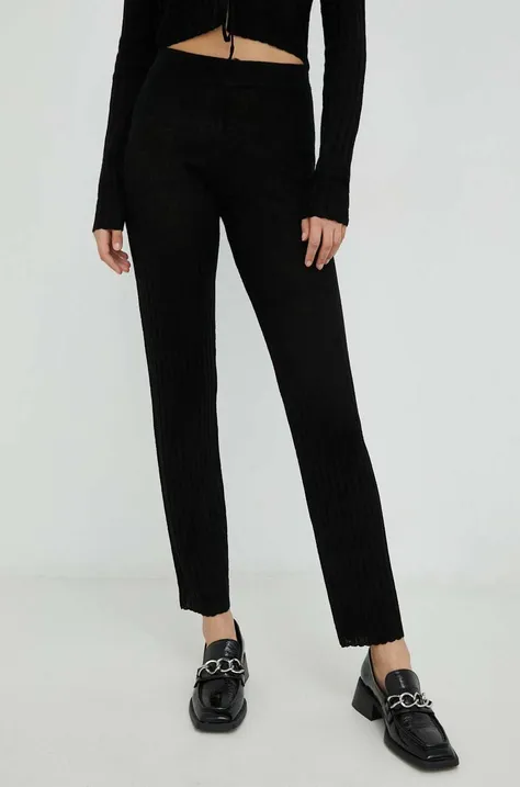 Vlnené nohavice Résumé dámske, čierna farba, rovné, vysoký pás