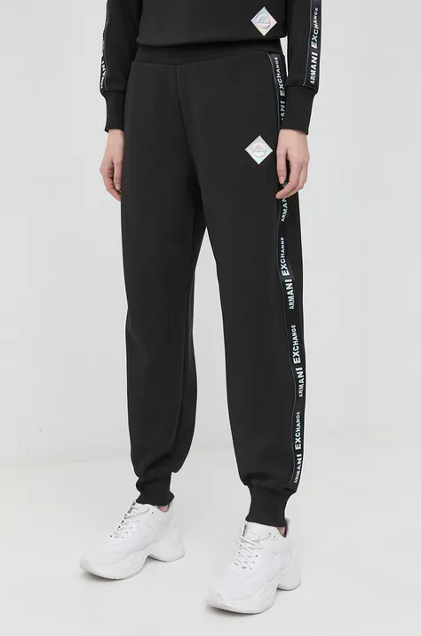 Armani Exchange spodnie dresowe damskie kolor czarny z aplikacją