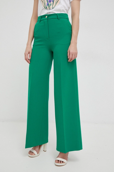 Liu Jo pantaloni femei, culoarea verde, lat, high waist