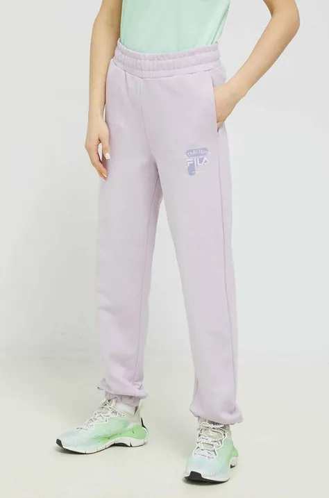 Памучен спортен панталон Fila в лилаво с изчистен дизайн