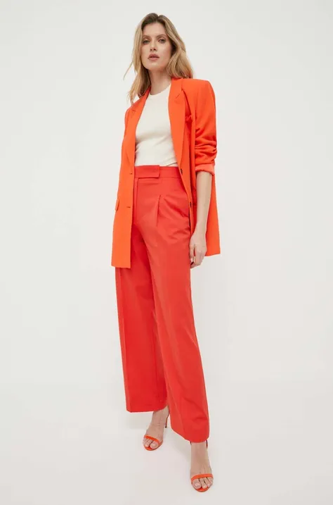 Luisa Spagnoli spodnie z domieszką wełny kolor czerwony proste high waist